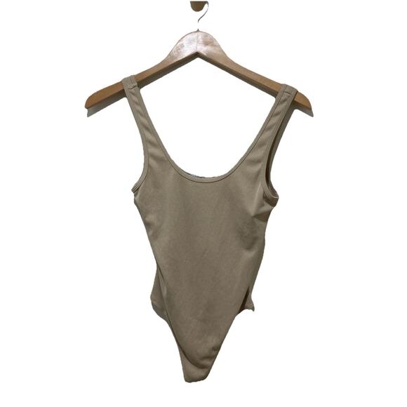 Dress Forum Bodysuit - S Tan Ribbed Stretch Neutral One Piece Minimalist Core - Picture 1 of 4